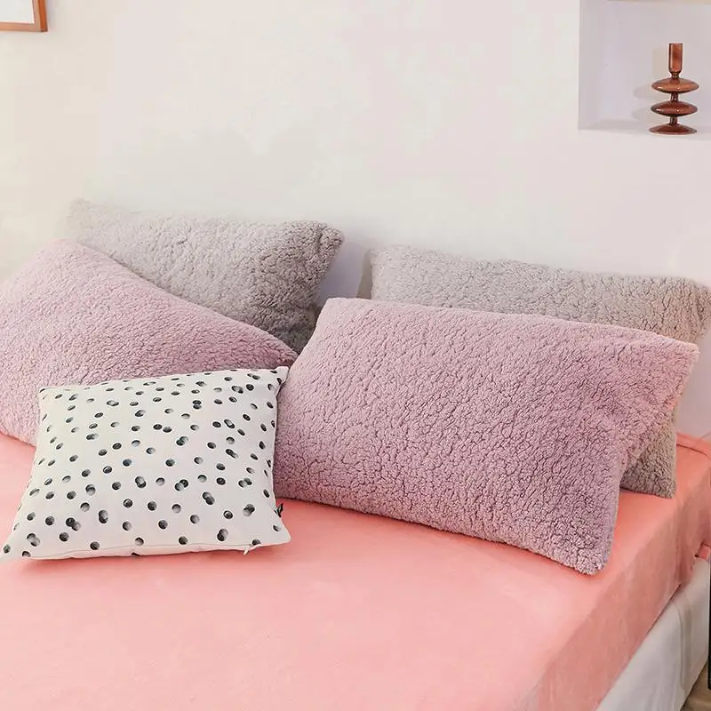 

20 Home Textiles Quilt Cover 1pcs Pillow Case 2pcs Winter bedding set soft warm lamb cashmere duvet cover solid fleece bed cover