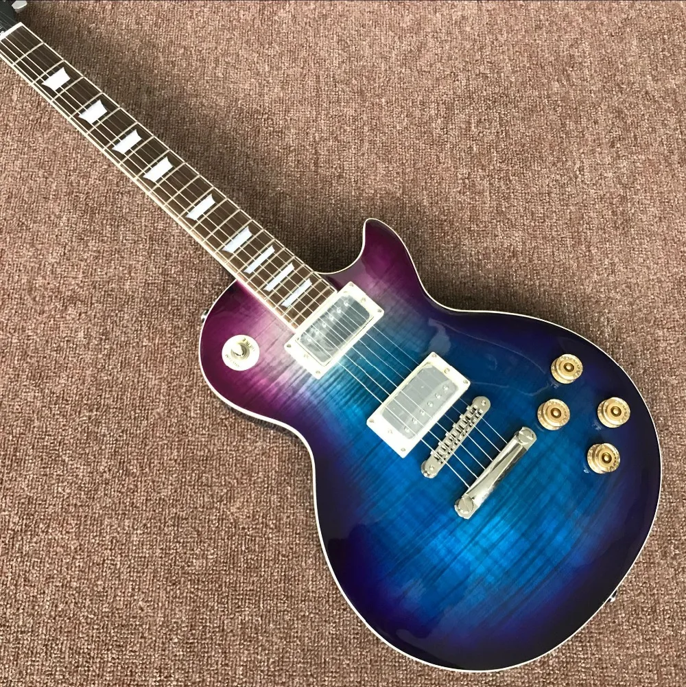 

Standard LP Electric Guitar with high quality pickups Rosewood fingerboard Blue color flame maple top Mahogany body gitaar