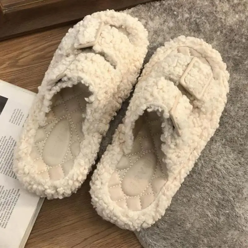 

New Fashion Solid Flats Slipper Autumn Winter Short Fur Plush Women Shoes Leisure Indoor Slip On Female Ytmtloy Zapato Mujer