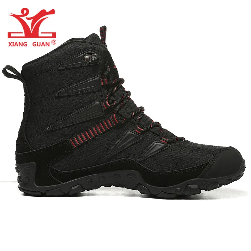 XIANG GUAN Man Hiking Shoes Men Waterproof Plush Warm High Top Climbing Mountain Tactical Boots Outdoor Sports Trekking Sneakers