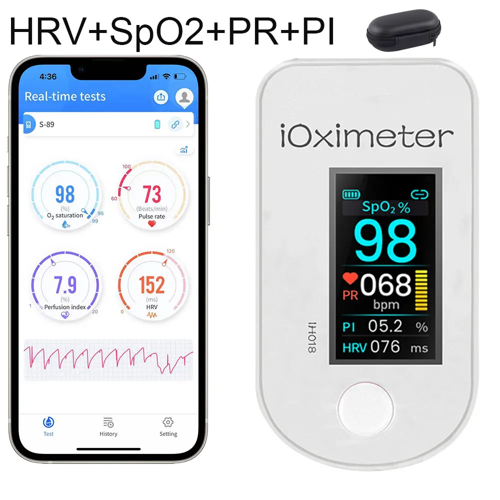 

FDA Bluetooth Finger Pulse Oximeter HRV Blood Oxymetre Saturation Heart Rate Monitor Oximetro De Dedo HRV Spo2 PR PI Data Record