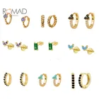 ROMAD Oorbellen Золотые круглые серьги-кольца 2022 Модные фиолетовые черные зеленые циркониевые серьги ювелирные изделия серьги для женщин