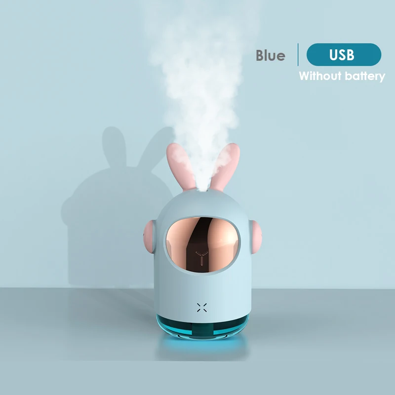 Blue USB 350 мл космический кролик, увлажнитель воздуха, цветной Ночной светильник, настольный водный диффузор, 500 мА/ч аккумулятор, портативный распылитель - Цвет: Blue USB