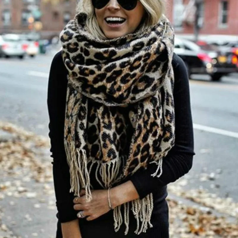 

Brown Poncho Leopard Femme Winter Blanket Scarf Warm Soft Cashmere Thicken Long Ladies Tassel Scarves Women 2021 Poncho Foulard