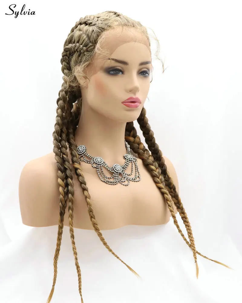 Sylvia Drag Queen 5 Braided Wigs With Baby Hair Mixed Blonde Synthetic Lace Front Wigs for Women Cosplay Festival Replacement