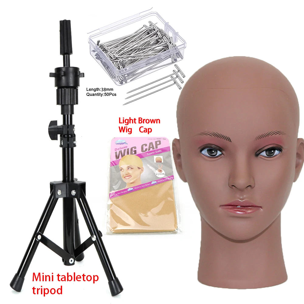 Afro Blad Mannequin Head with Tripod Training for Wig Making Hat Display Cosmetology Manikin Makeup Practice |