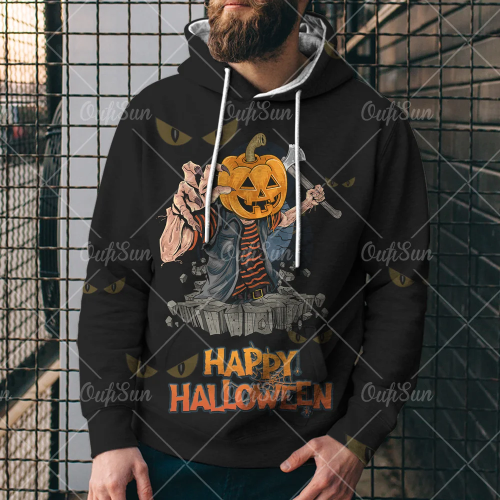 

2021 Хэллоуин модная новинка Мужская толстовка злые тыквы смайлик 3D узор оверсайз свитшот с длинным рукавом пуловер с капюшоном