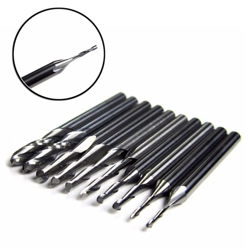 

10pcs/Set Shank Carbide Ball Nose End Mill CNC Engraving Bit 1-3.175mm US