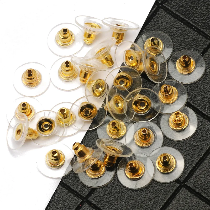 

Gold Color 100pcs 10x6mm Transparent Rubber Earring Plug Back Stopper Earnuts Stud Back Supplies For Jewelry Making DIY Handmade