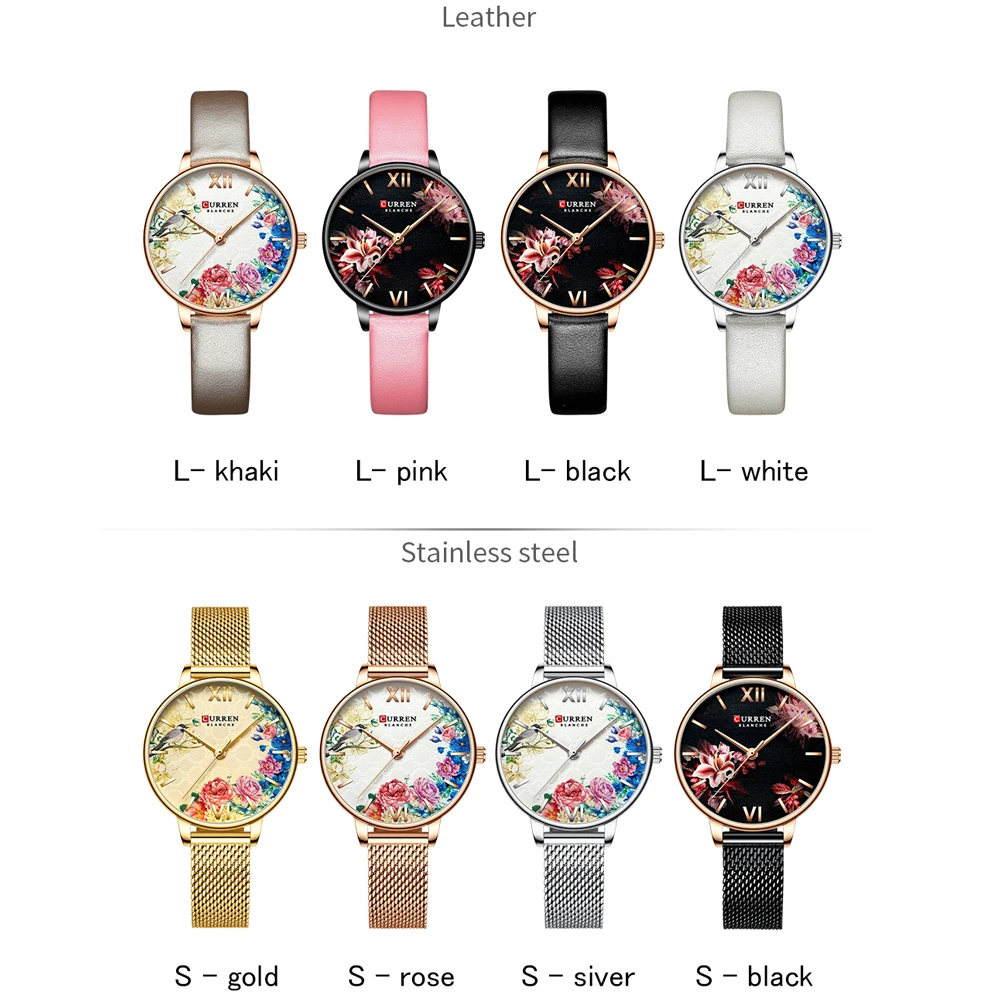 

CURREN White Leather Watch for Women Watches Fashion Flower Quartz Wristwatch Female Clock Reloj Mujer Charms Ladies Gift