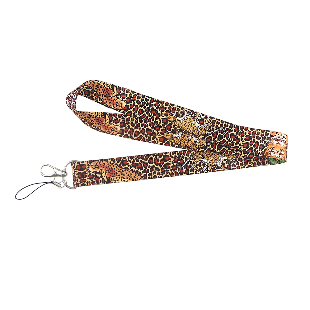 

HJ58 Leopard Lanyard Neck Strap Rope For Mobile Cell Phone ID Card Badge Holder With Keychain Keyring