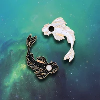 animal pins brooches lovely goldfish cod fish black and white good wish gifts lucky jewelry diving clothes metal badge