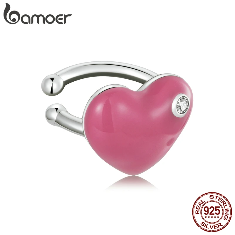 

Bamoer, 1 шт., розовое красное сердце, манжета для ушей, подлинный 925 пробы, серебро, розовый, зажим для ушей, для женщин, хорошее ювелирное изделие...