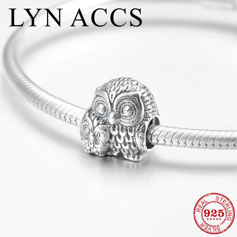 Прекрасный Спящая Сова 925 пробы серебро любовь животные металлические бусины