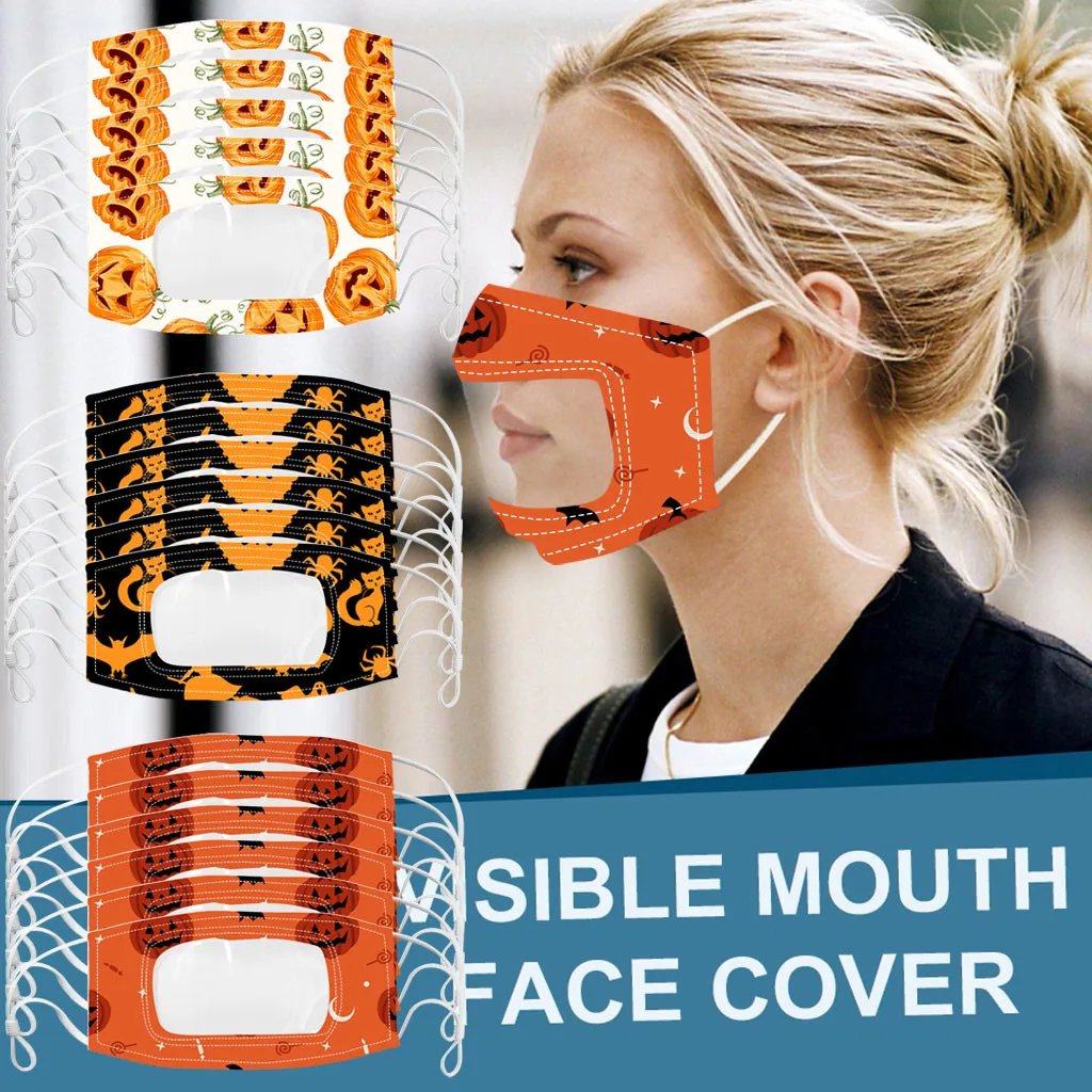 

Male & Female 5PCS Halloween pumpkin Printed Face Masks dustproof protection Masks Unisex Outdoor Visible Mouth Face Cover Masks
