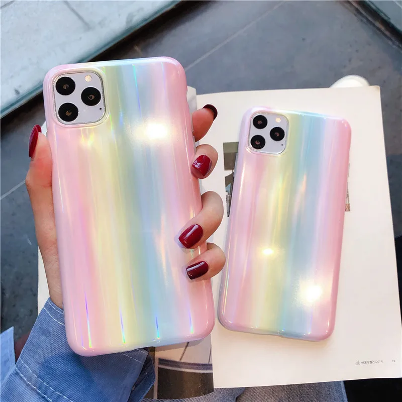 Лазерный Радужный градиентный телефонный чехол для iPhone 11 Pro Max XR X XS Max 6 6s 7 8 Plus блестящая мягкая прозрачная задняя крышка из ТПУ со звездами