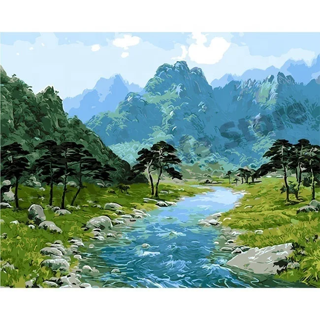 

Sinopac Marvelous beautiful natural mountain river scenery DIY oil painting by numbers for adults wall art home and hotel