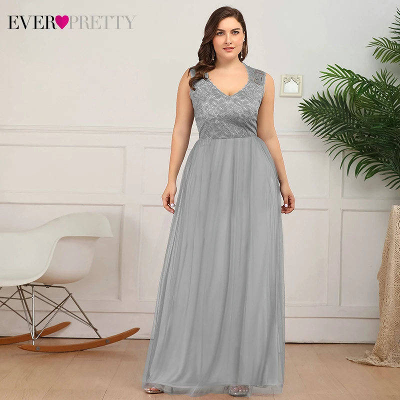 Plus Size Floral Lace Evening Dresses Ever Pretty A-Line V-Neck Sleeveless Tulle Elegant Long Party Gowns Vestido De Festa 2020 | Свадьбы и