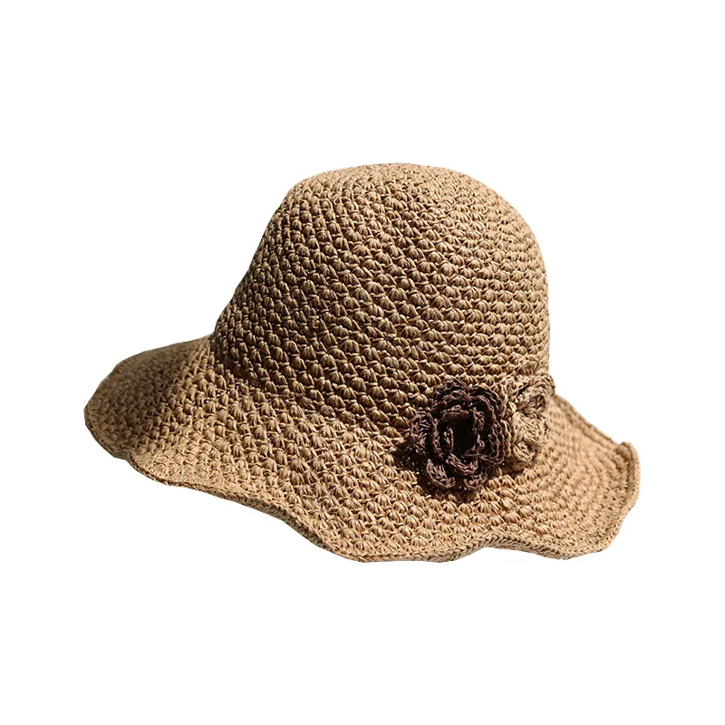 

Lady New Straw Hat Adult Summer Sunscreen Leisure Cap Wide Brim Students Fresh Raffia Shading Sun Cap Foldable