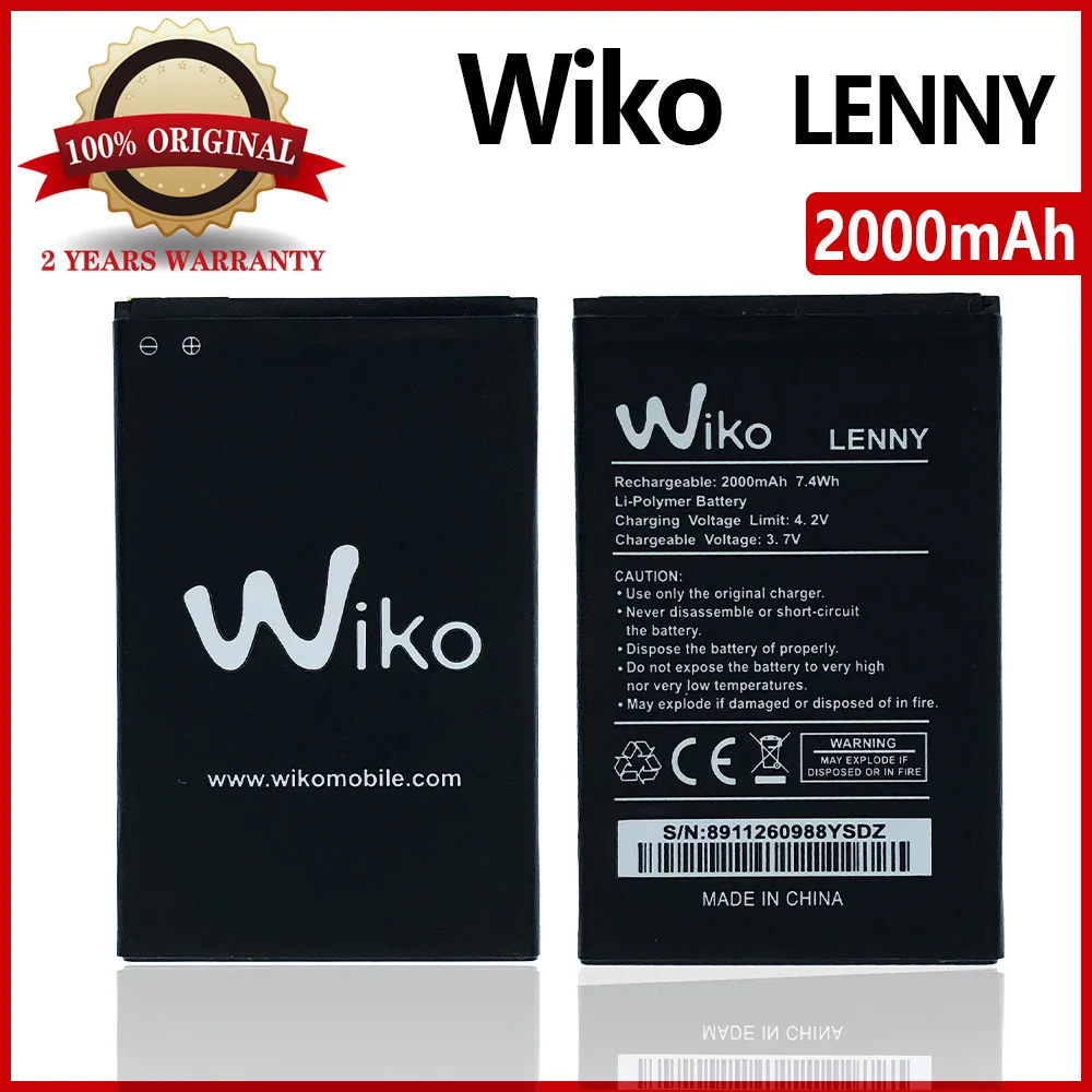100% Оригинальный аккумулятор Lenny 2000 мАч для телефона Wiko LENNY Высококачественная