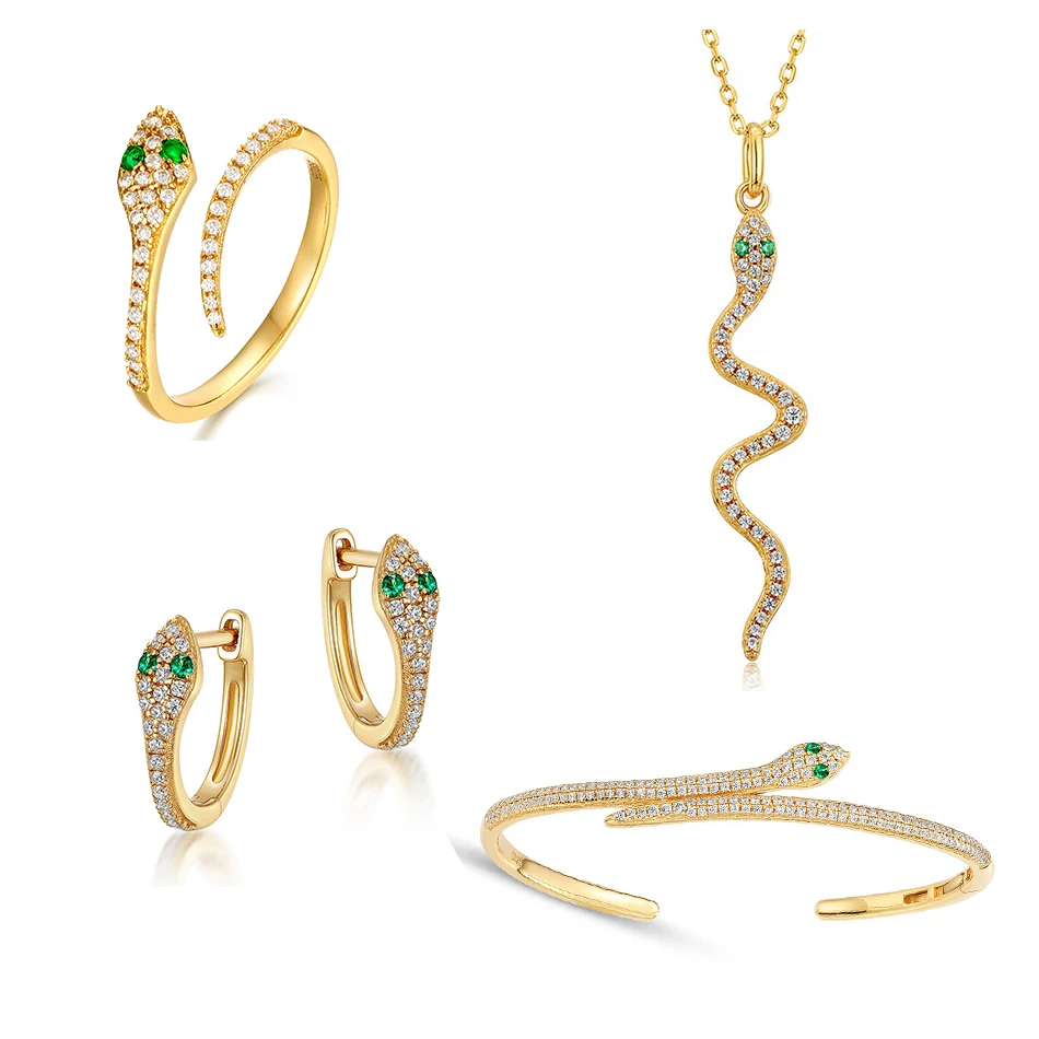 

ALLNOEL Solid 925 Sterling Silver Snake Bangle Nano Green Zirconium Good luck Bangles For Birthday Gift Cuff Bracelet 2021 New