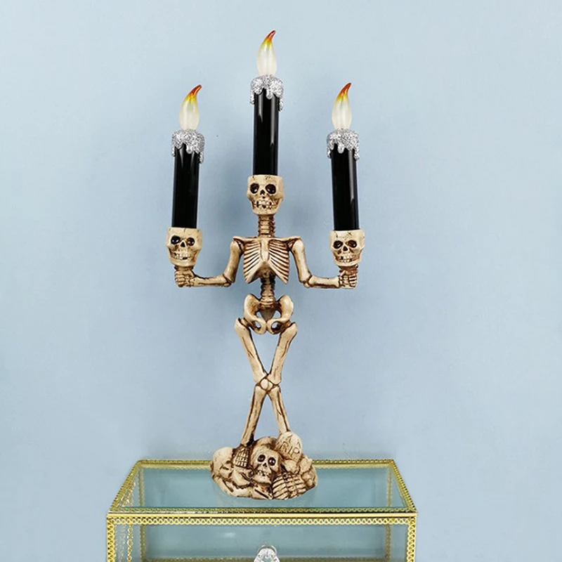 

LED Candle Light Skeleton Halloween LED Candelabra Skull Party Lamp Halloween Halloween Gold Party Decorations Plinth