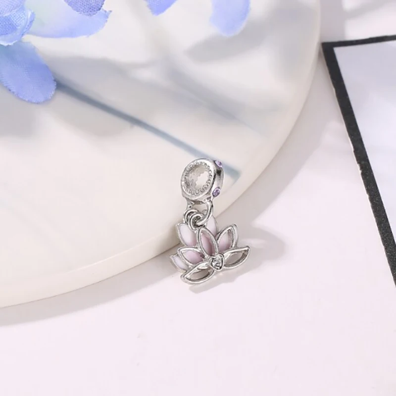 1 шт. серебряный розовый Лотос хрустальные бусины Шарм Fit Европейский Pandora браслет
