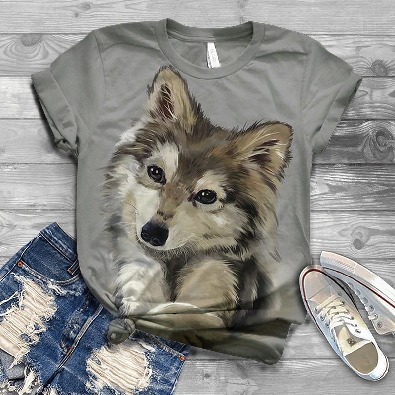 

2021 new fashion short-sleeved spring and summer 3DT shirt wolf head print short-sleeved couple men and women the same T-shirt20