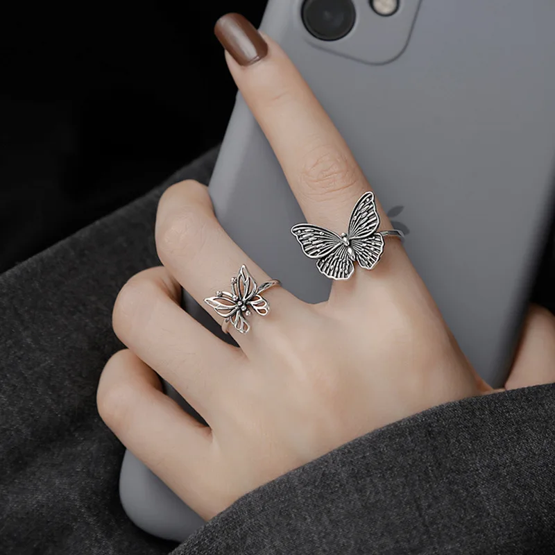 

FMILY Minimalist 925 Sterling Silver Hollow Butterfly Ring Retro Fashion Sweet Hip Hop Punk Creative Jewelryfor Girlfriend Gifts