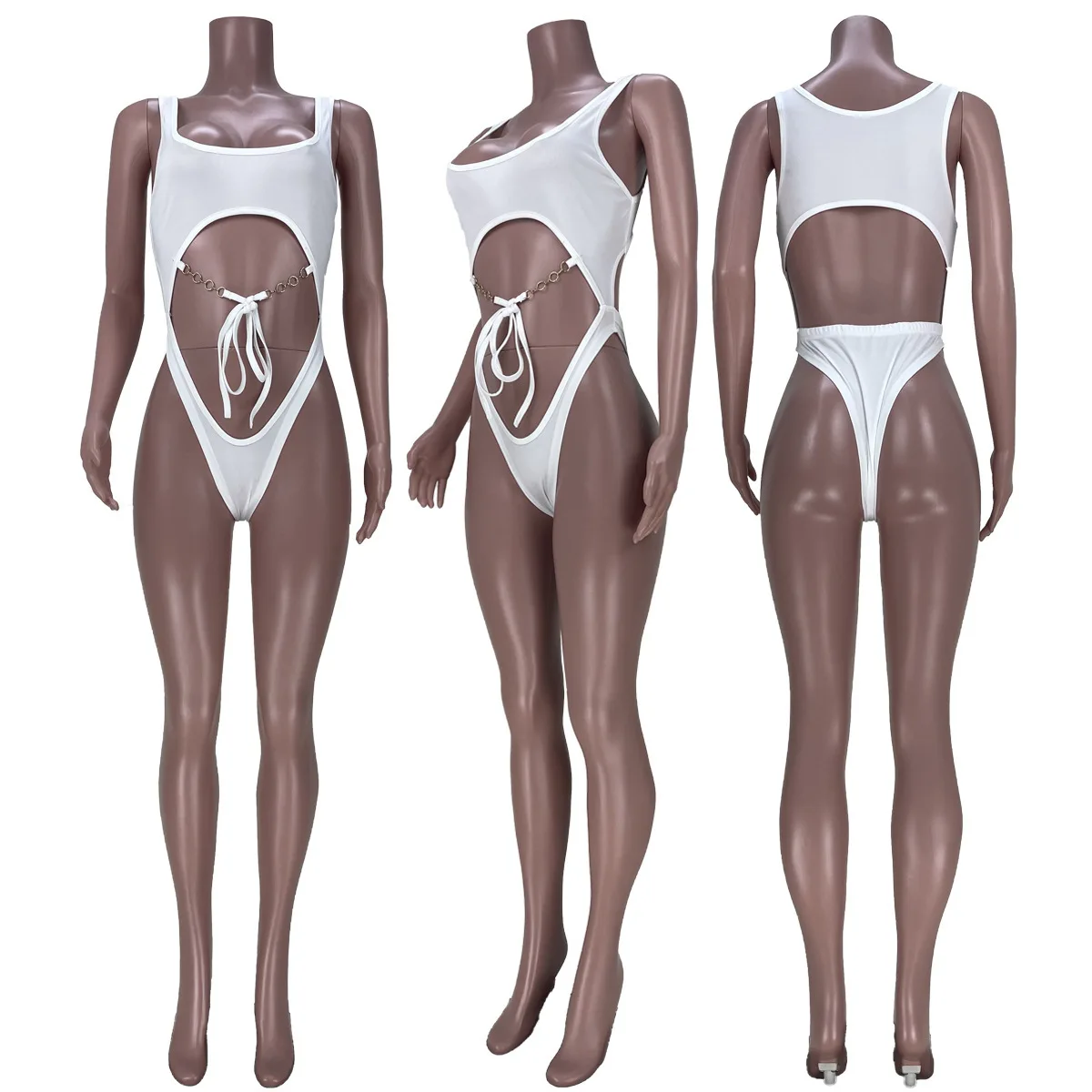 

Sexy Hollow Out Swimwear Women One Piece Swimsuit Female Metal Strap Waist Monokini Brazilian Bathing Suits Summer Beach Wear