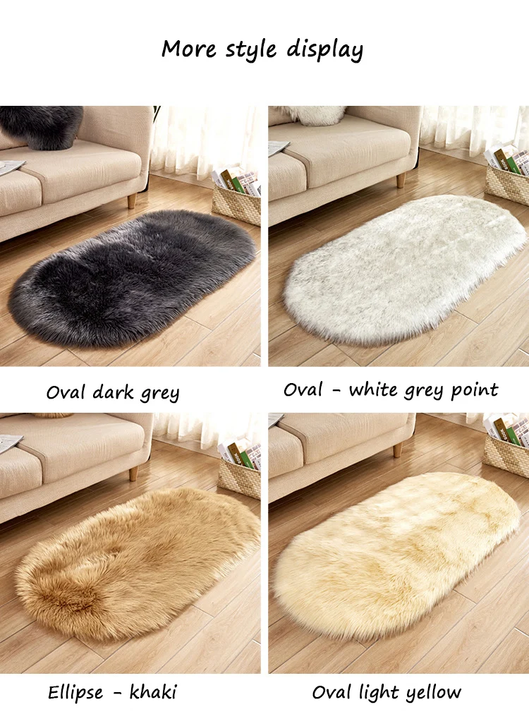 Oval Fur Faux Artificial Sheepskin Carpet Washable Seat Pad Fluffy Rugs Hairy Wool Soft Warm Carpets For Living Room