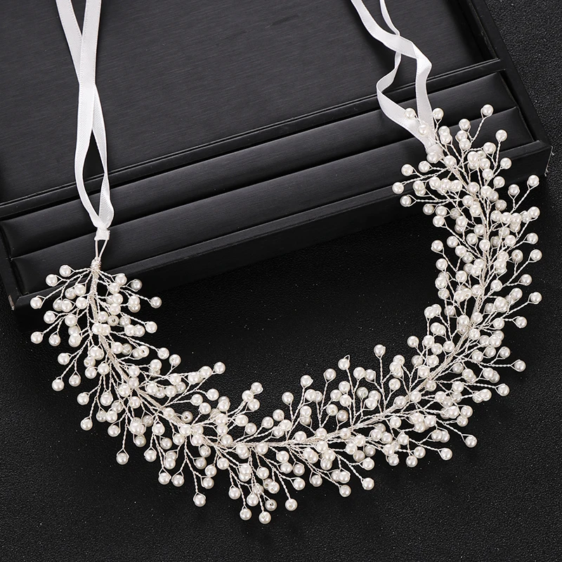 Жемчужная Повязка На Голову серебряного цвета свадебные аксессуары для волос