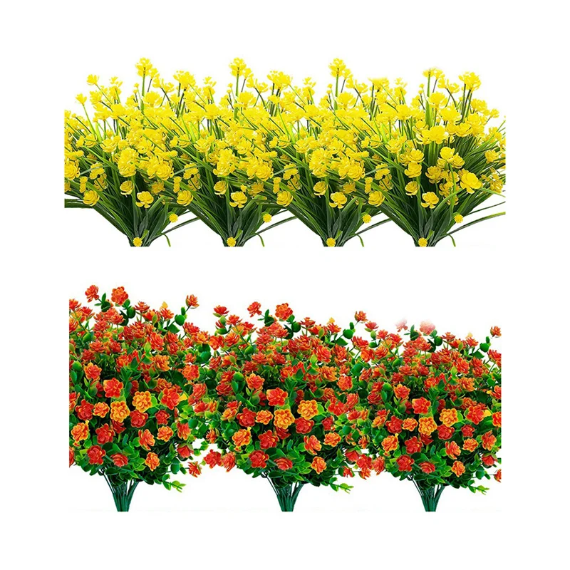 

16Pcs Artificial Flowers Outdoor Uv Resistant Plants, 8 Branches Faux Plastic Greenery Shrubs Plants Indoor Outside Hanging Plan