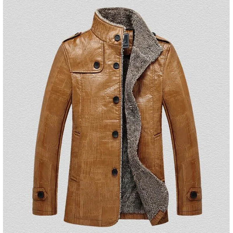 

Осенне-зимняя Качественная мужская кожаная куртка, теплая деловая повседневная куртка из искусственной кожи, пальто с воротником-стойкой