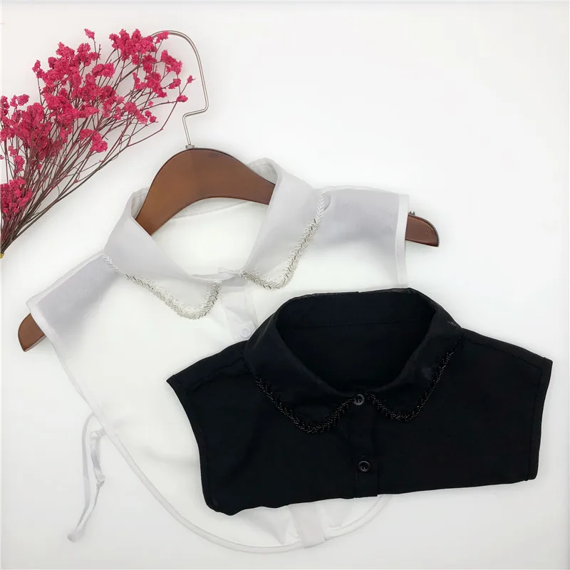 

New Fake Collars Women Chiffon Handmade Beaded Removable Blouse Kraagie Nep Vestido Faux Cols Female Sweater False Collar Decor