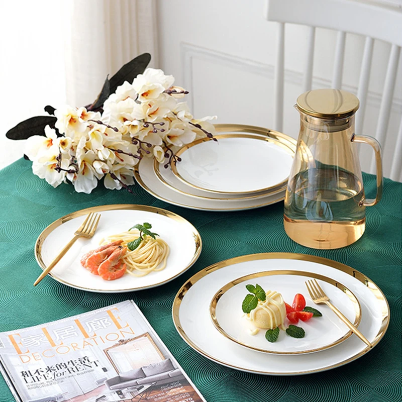 

8/10/12 Inches Nordic Luxury Ceramic Food Dish Plate Fruit Salad Dinner Plates Steak Plate Serving Dish Tableware Household