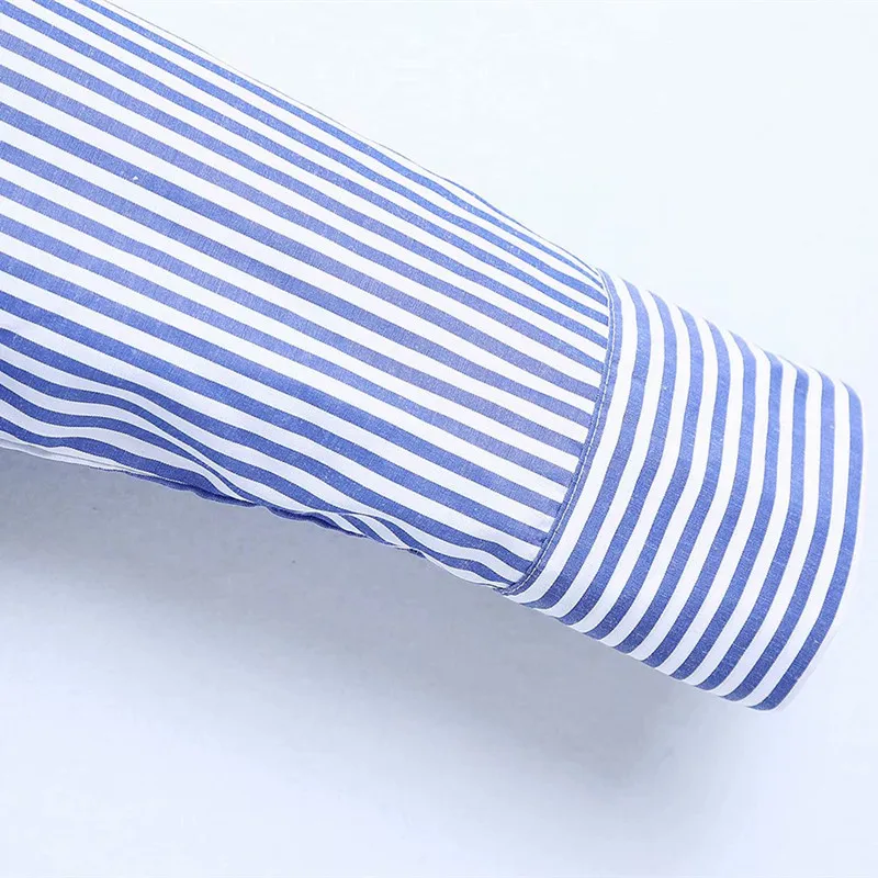 

PUWD Oversize Women V Neck Blue White Stripes Blouse 2021 Spring Fashion Ladies High Waist Single Breasted Female Short Shirt