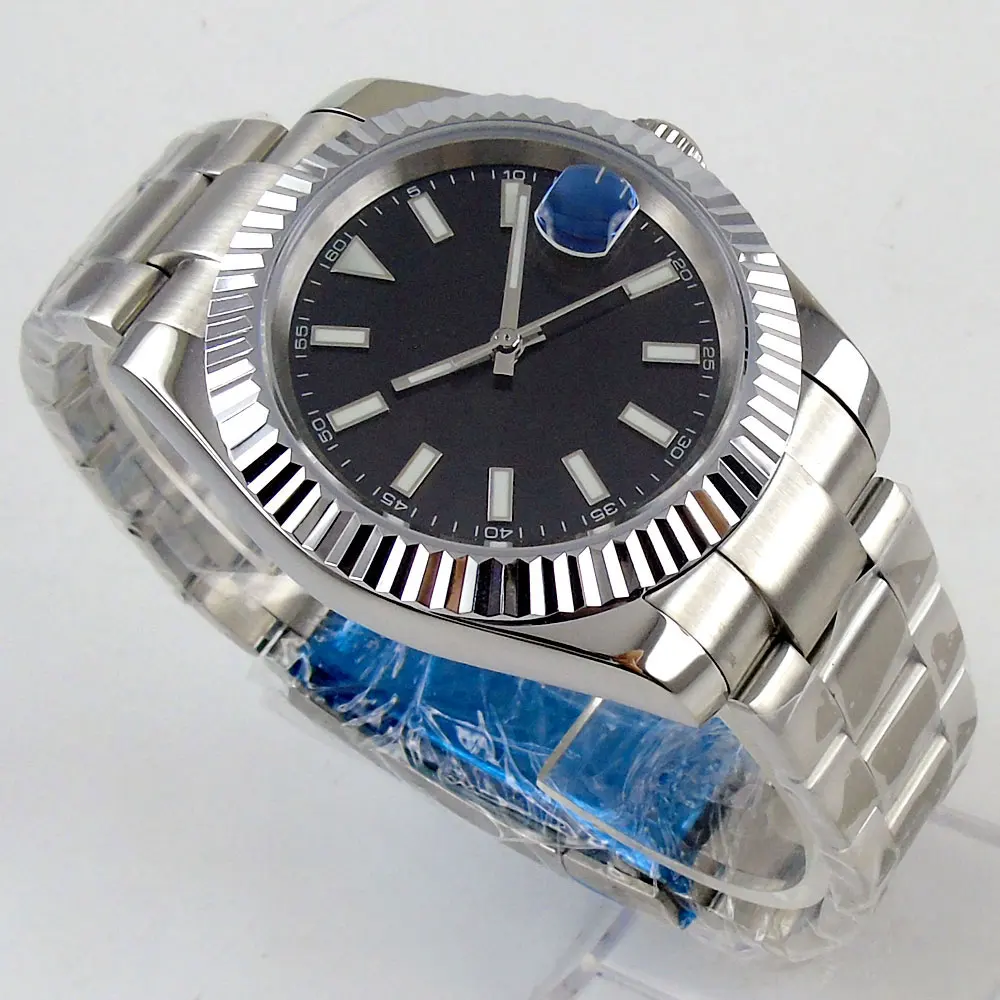 

36mm Black Sterile Dial Sapphire Glass Date Luminous Glass Case Back Miyota 8215 Automatic Movement Men's Watch