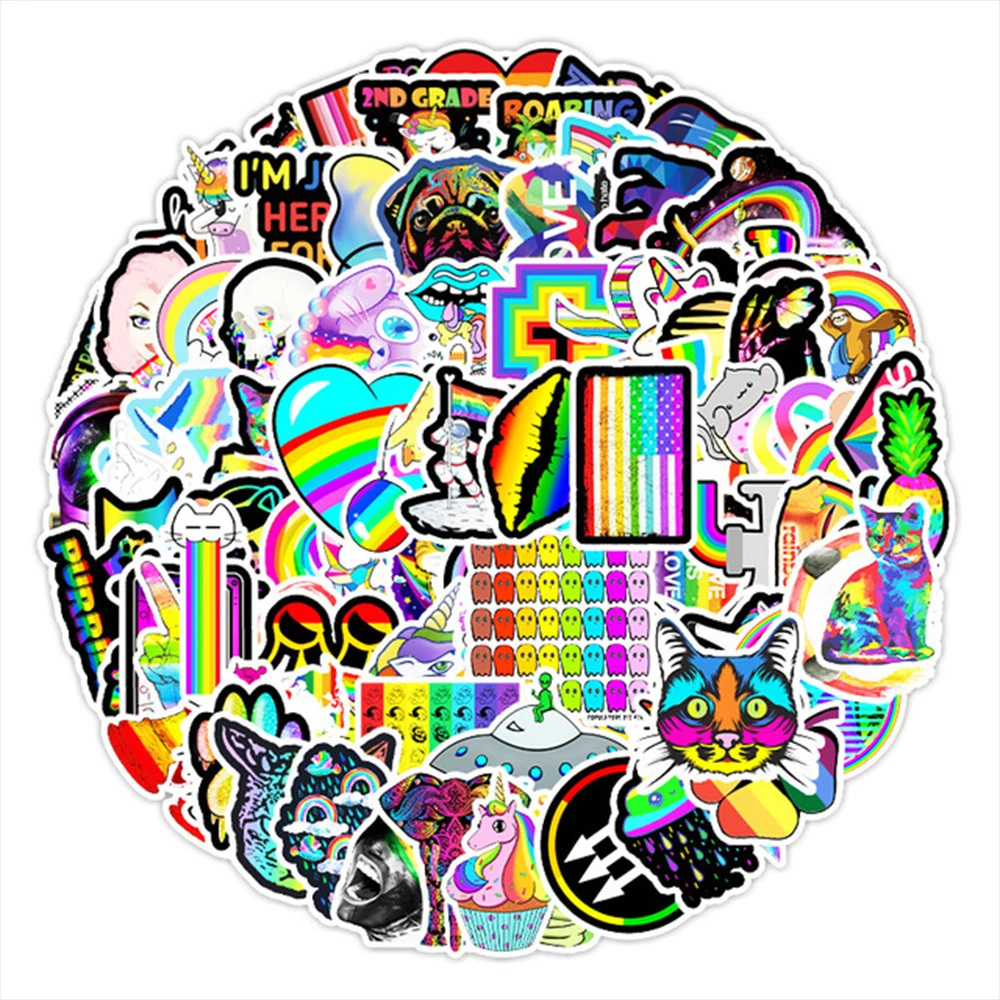 

100pcs Aesthetic Colorful Rainbow Cute Stickers for Notebook Libretas Motorcycle Computer Helmet Laptop Bike Waterproof Sticker