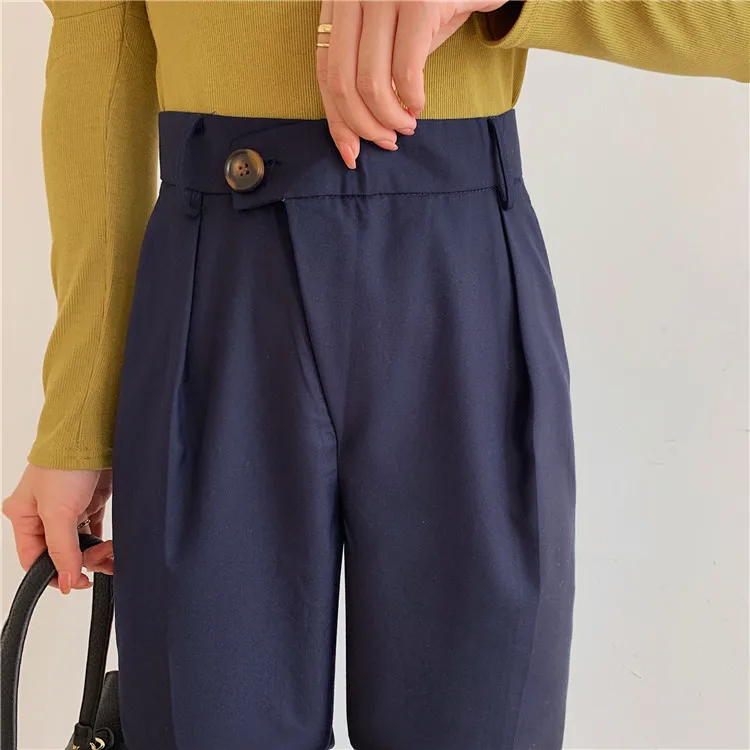 

2020 Autumn New Casual Suit Pants Women's Korean-Style High Waist Slim Straight-Leg Pants High Waisted Simple Office Pant mujer