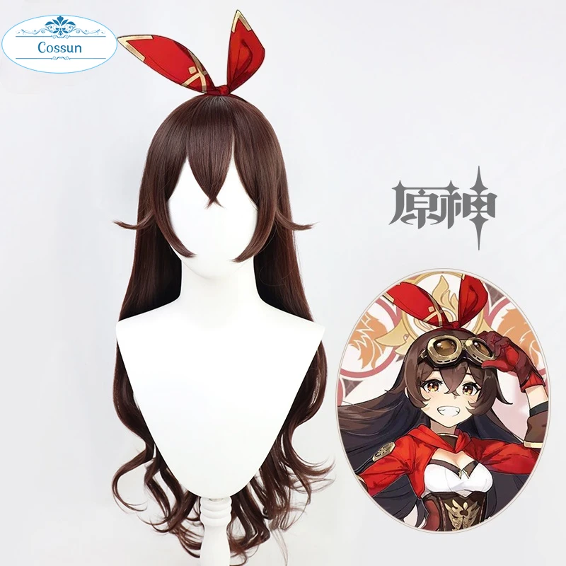 

Game Genshin Impact Amber Dark Brown Long Wig Cosplay Costume Heat Resistant Synthetic Hair Women Carnival Party Wigs