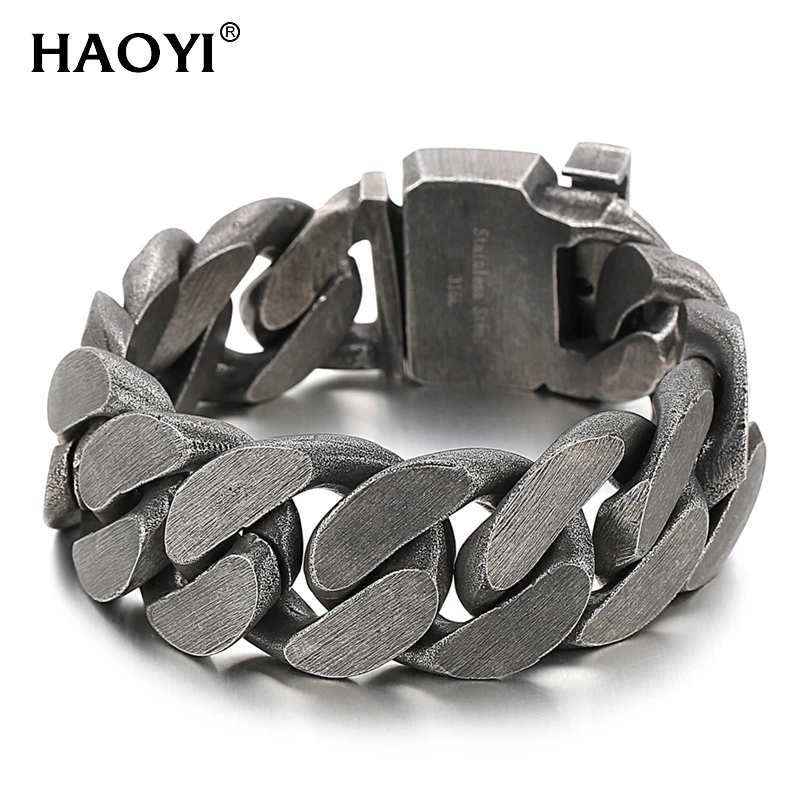 

25mm Punk Brushed Bike Chain Matte Polished Mens Bracelet Curb Cuban Link Chain 316L Stainless Steel Bracelet