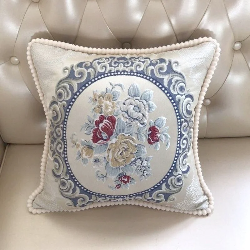 

European Classic Cushion Cover Floral Bird Embroidery Pillow Case 48x48cm Luxury Pillow for Sofa Bed Living Room Home Decoration
