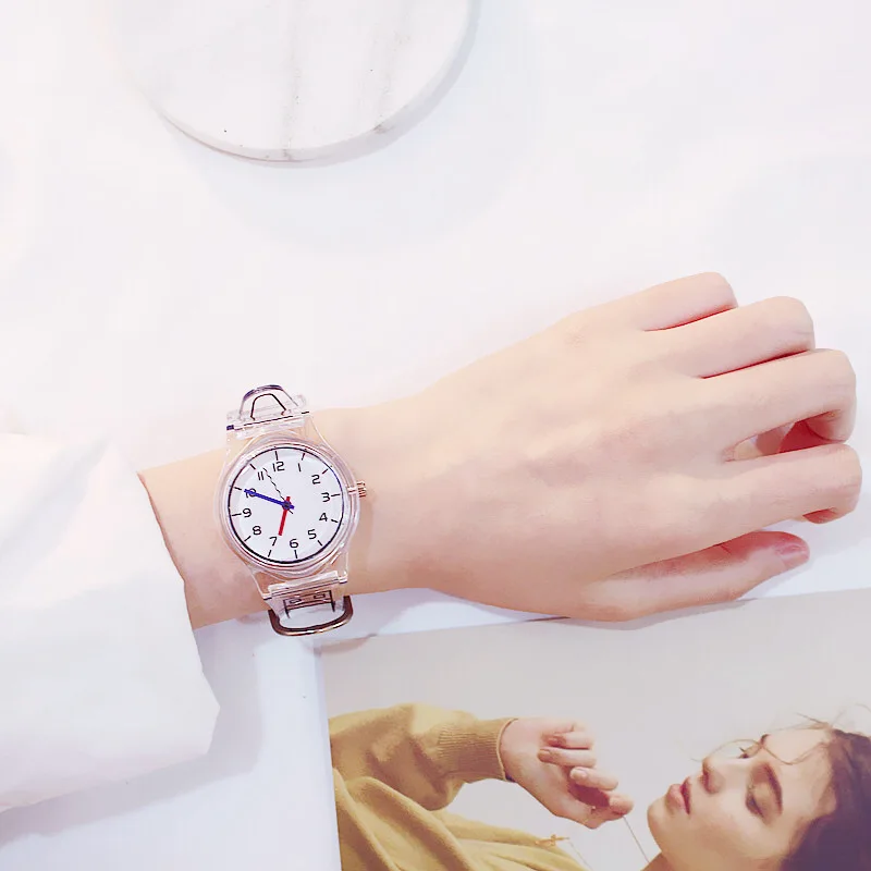 Лидер продаж корейские простые и прозрачные детские часы желе для мальчика