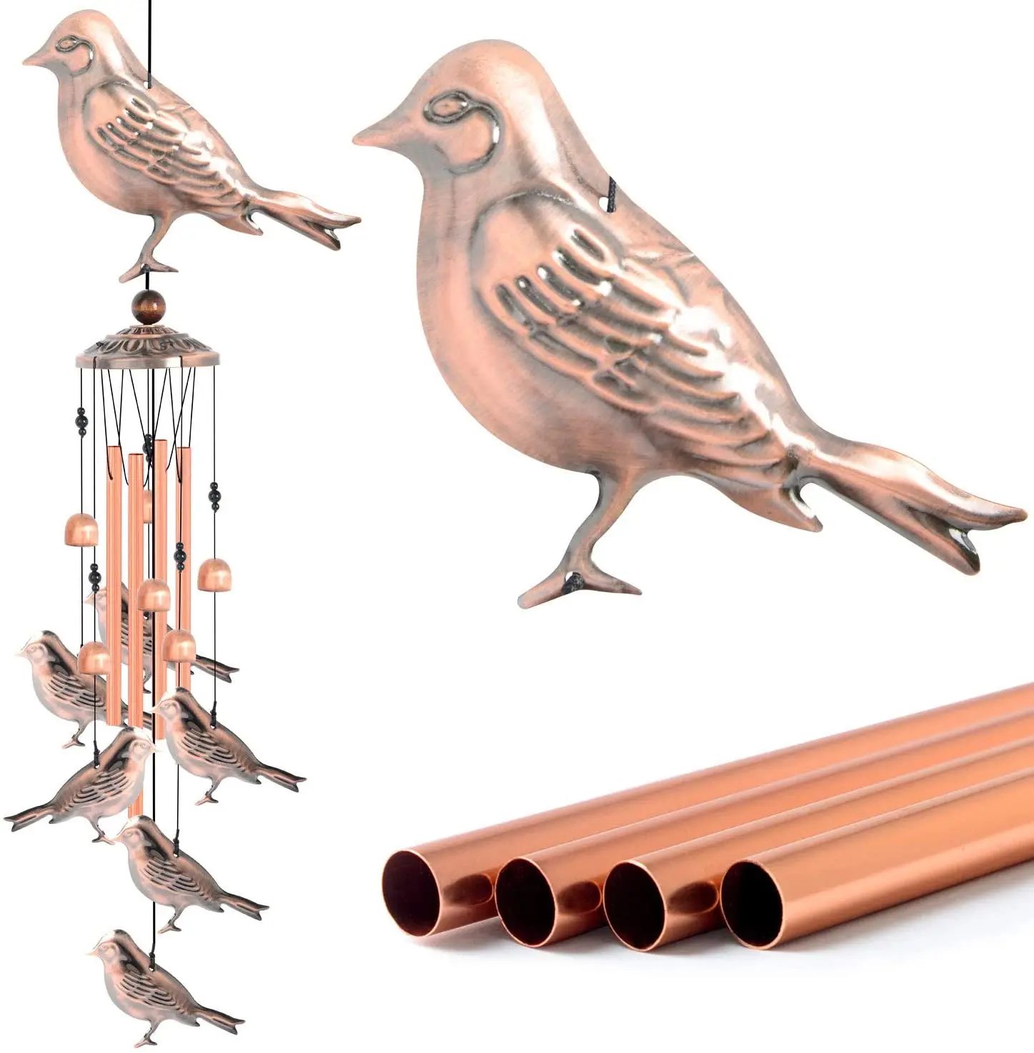 

Retro Garden Ornament Hummingbird Wind Chimes Copper Garden Outdoor Waterproof Metal Decorative for Walkway Yard Lawn