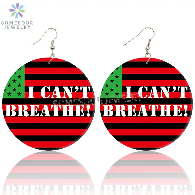 SOMESOOR черная живая материя баннер деревянные серьги-капли с обеих сторон Печатные