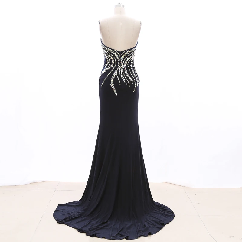 

Dark Navy M Sexy Women JERSEY Beading A-Line Long Beading Strapless Dresses 20210223-003