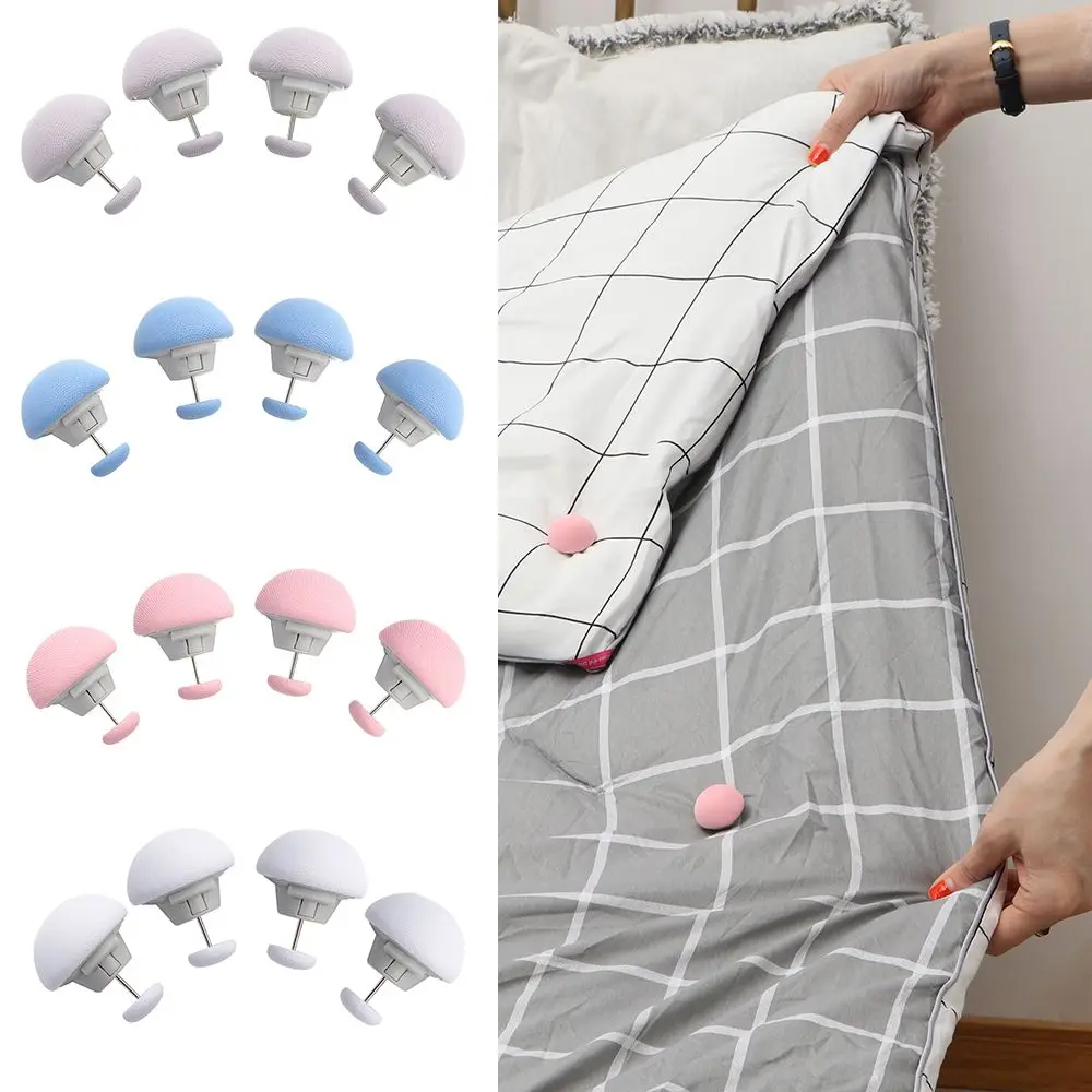 

4pcs Mushroom Quilt Holder Macaron Non-slip Quilt Blanket Clip One Key to Unlock Blankets Cover Fastener Clip Holder Bed Sheet