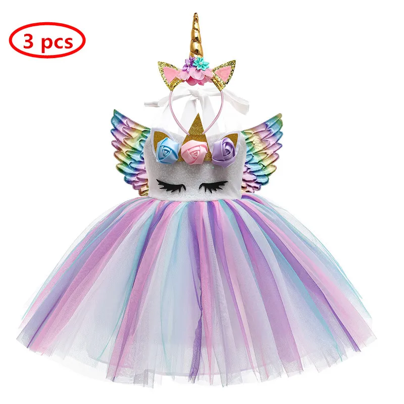 Christmas Dress for Girls Princess Formal Petals Kids Vestidos Children Unicorn Party Girl's Clothes Cosplay Costume | Детская