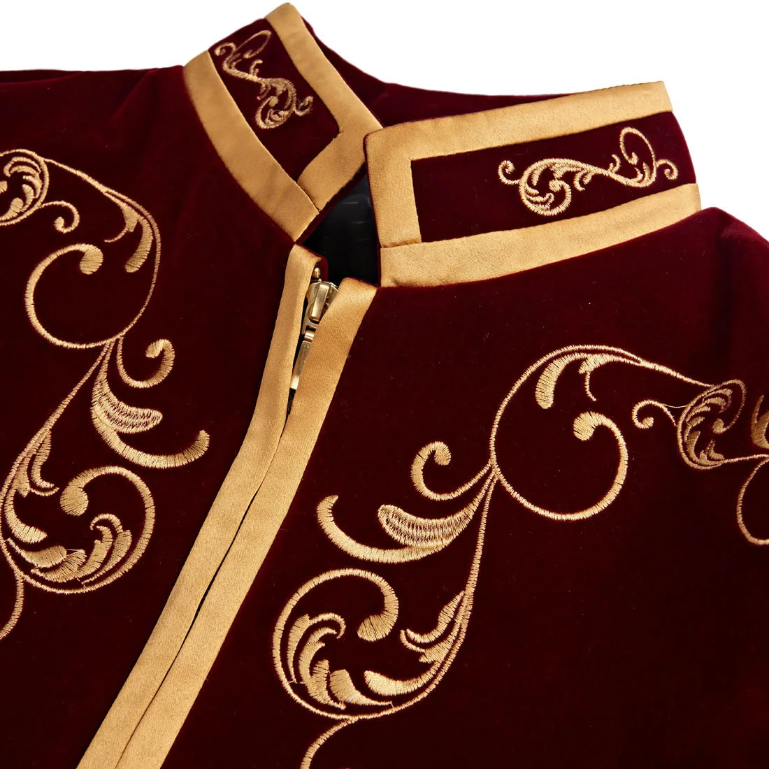 

British Style Vintage Court Coat Men's Embroidery Black Wine Red Velvet Zipper Jacket Singer Dancer Stage Performance Costume